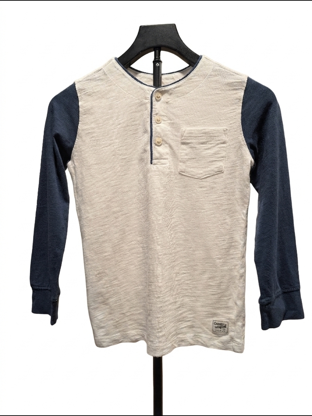 OshKosh B'gosh Boys Cream & Navy Raglan Henley Long Sleeve Shirt 8